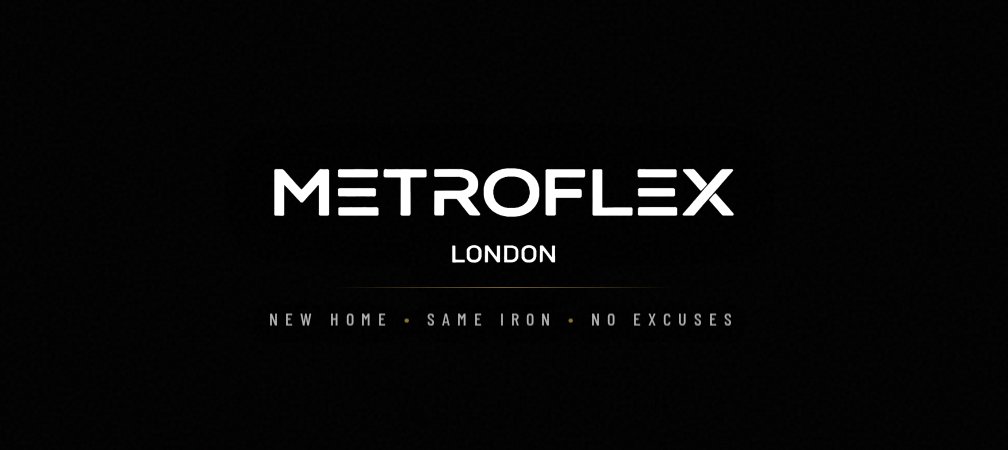 The Metroflex London coming soon page, showing the logo and the line New home, same iron, no excuses